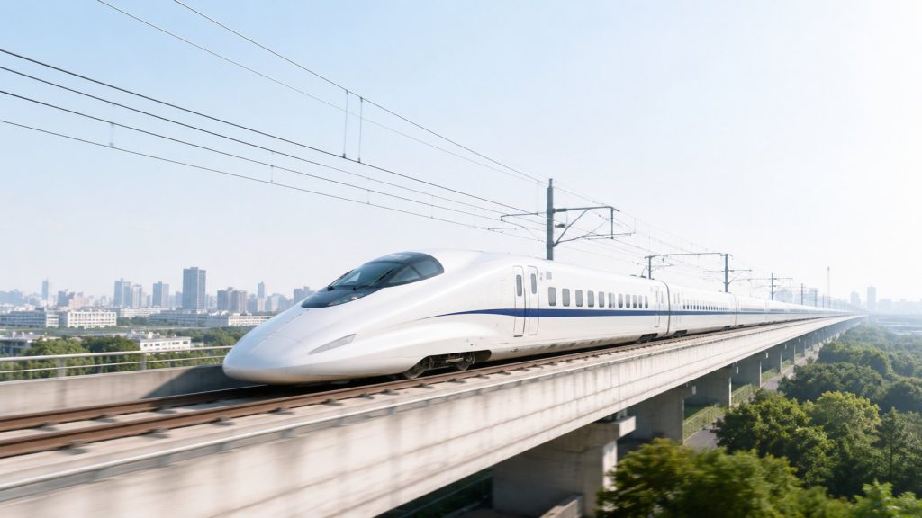 都市を走り抜ける新幹線